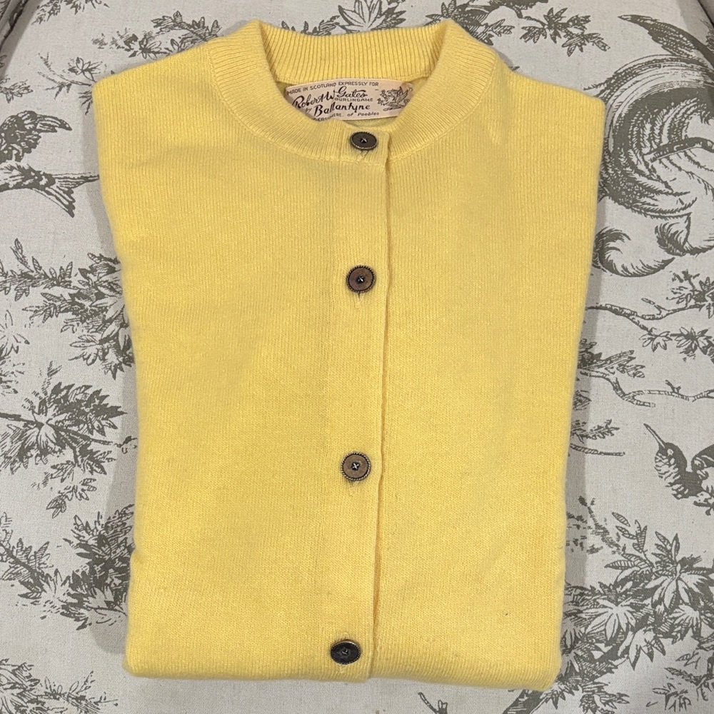 Vintage Ballantyne Yellow Cashmere Button-Up Women's Sweater
